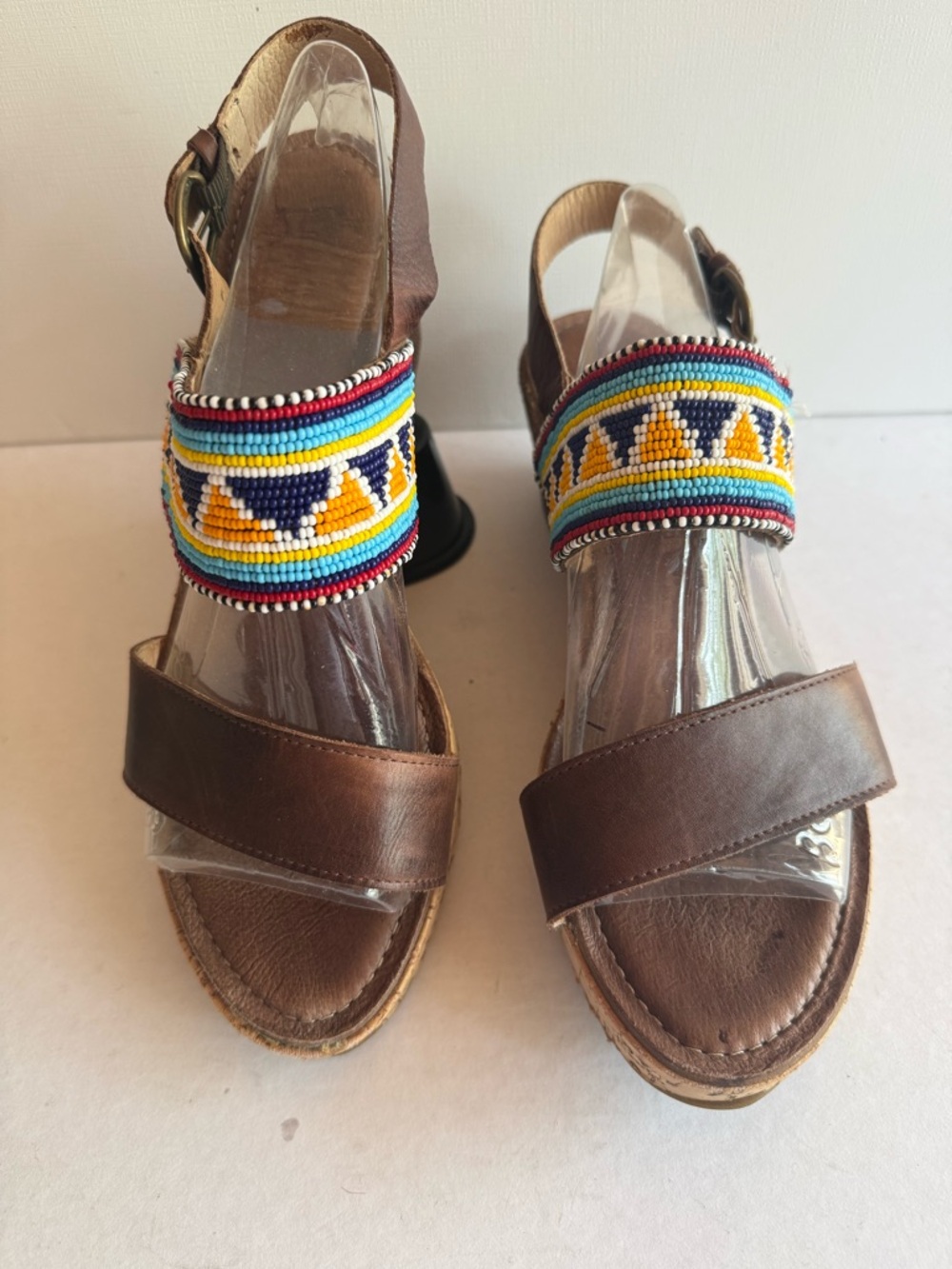 PIKOLINOS Brown Leather Beaded Sandals